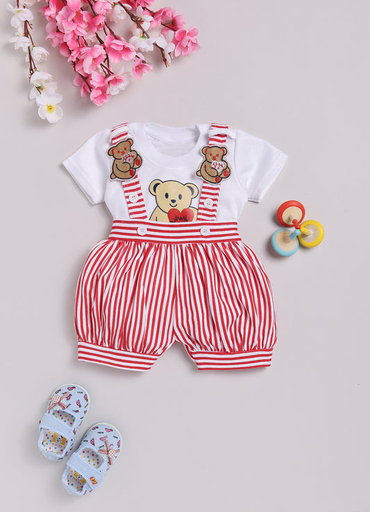 Baby Cotton Dungaree Set with Striped Half-Sleeve T-Shirt