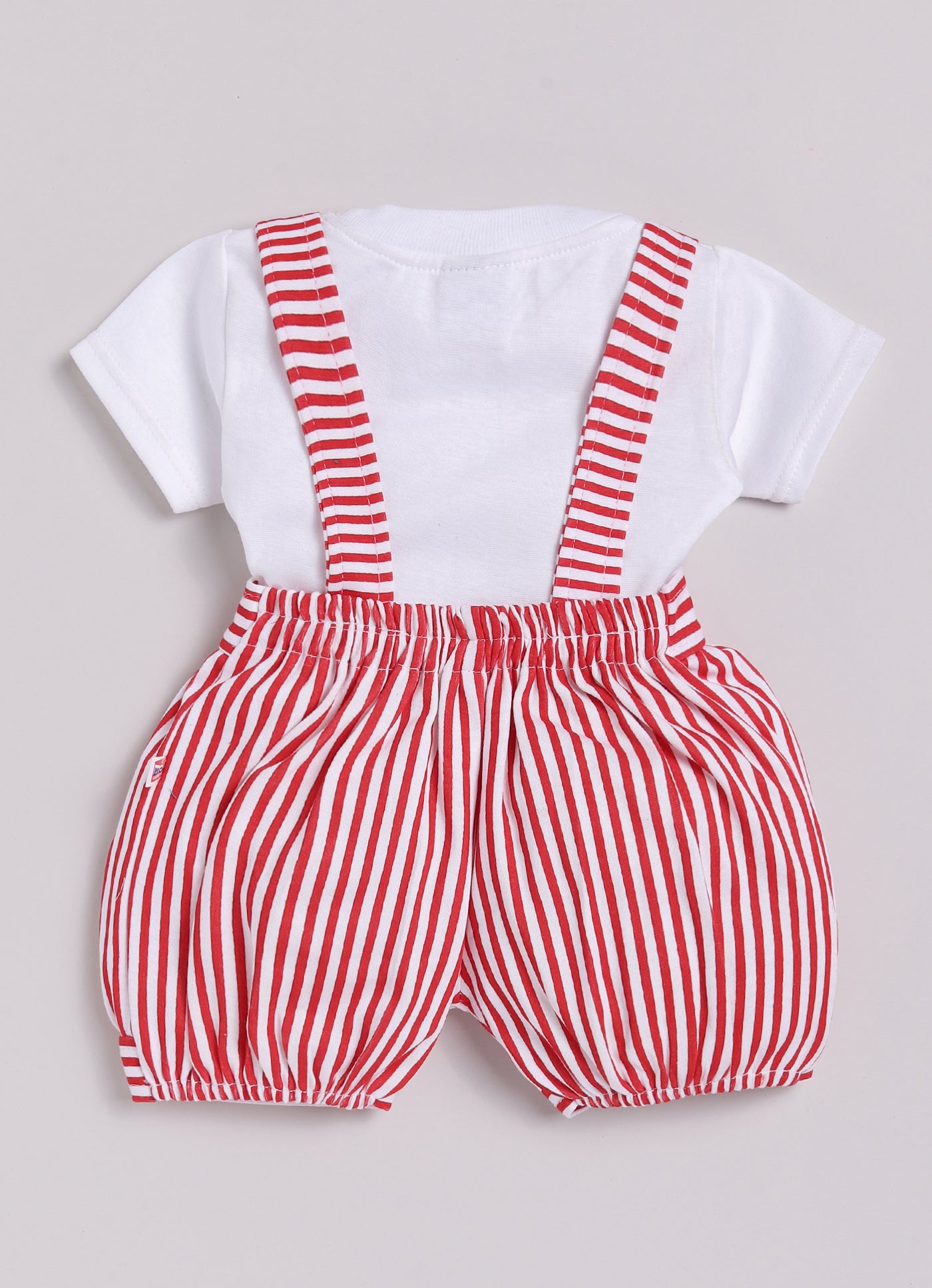 Baby Cotton Dungaree Set with Striped Half-Sleeve T-Shirt