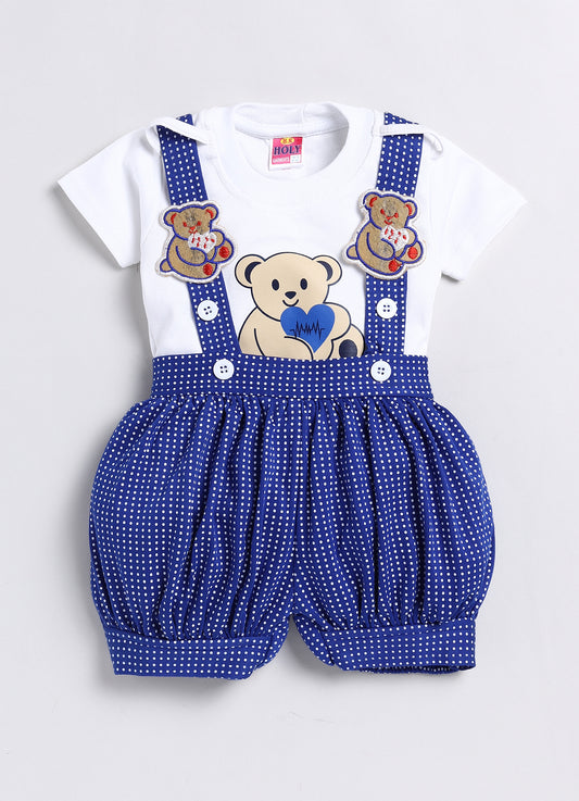 Baby Cotton Dungaree Set with Striped Half-Sleeve T-Shirt