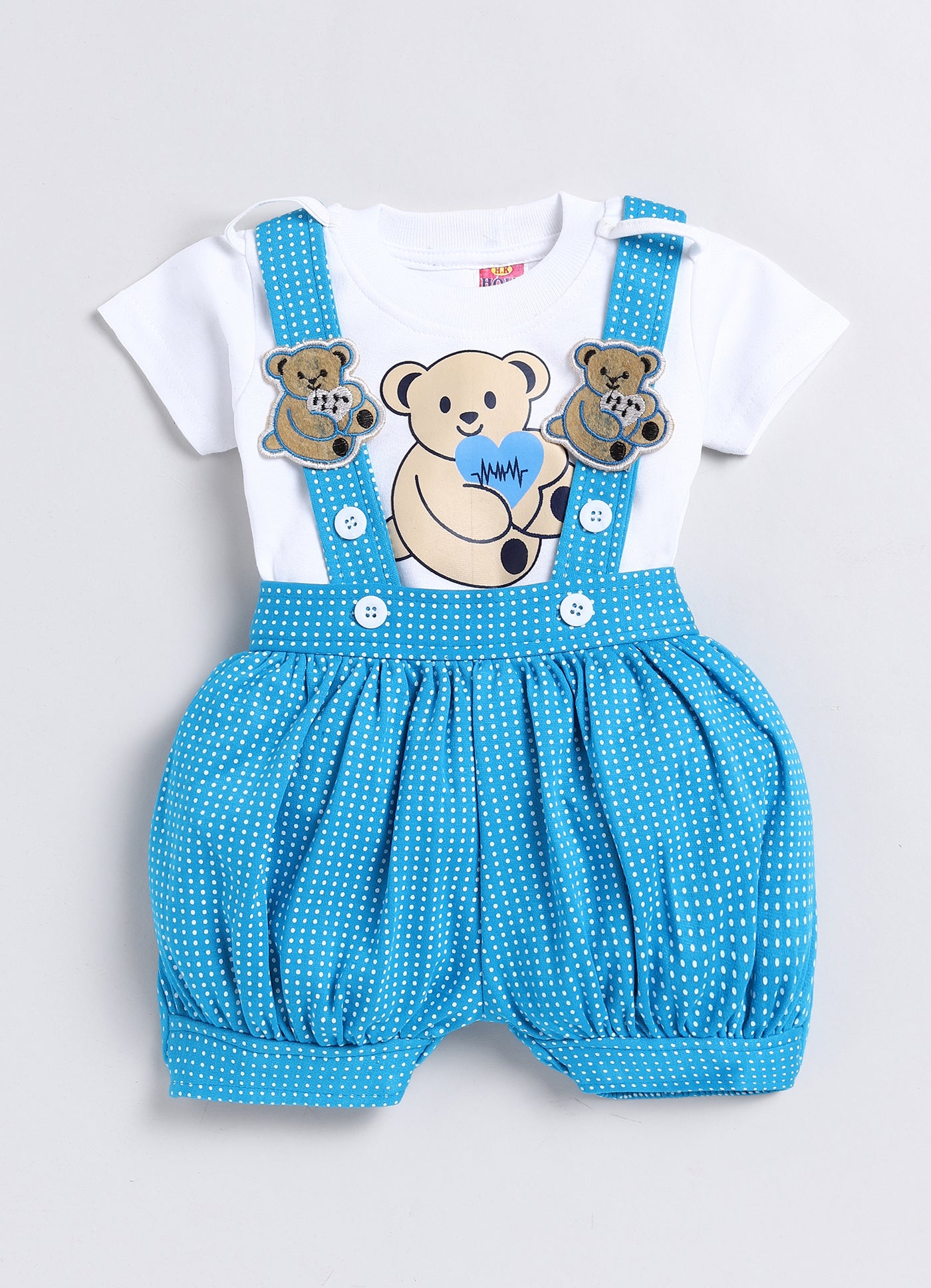 Baby Cotton Dungaree Set with Striped Half-Sleeve T-Shirt