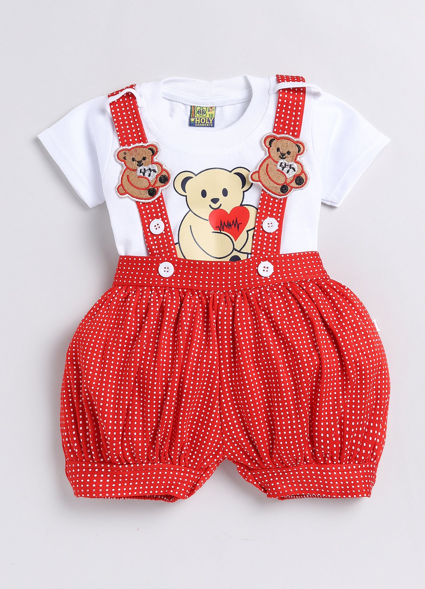 Baby Cotton Dungaree Set with Striped Half-Sleeve T-Shirt