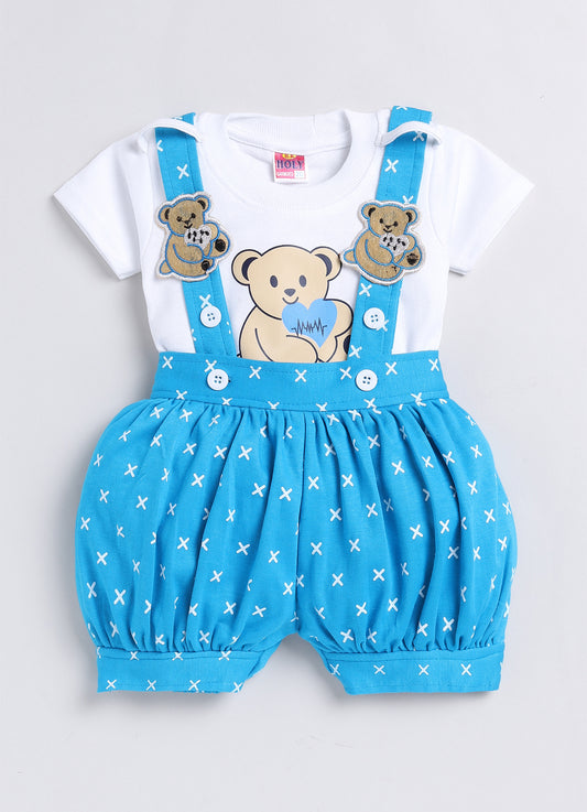 Baby Cotton Dungaree Set with Striped Half-Sleeve T-Shirt