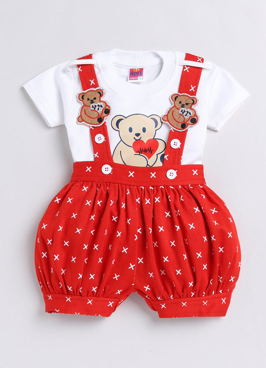 Baby Cotton Dungaree Set with Striped Half-Sleeve T-Shirt