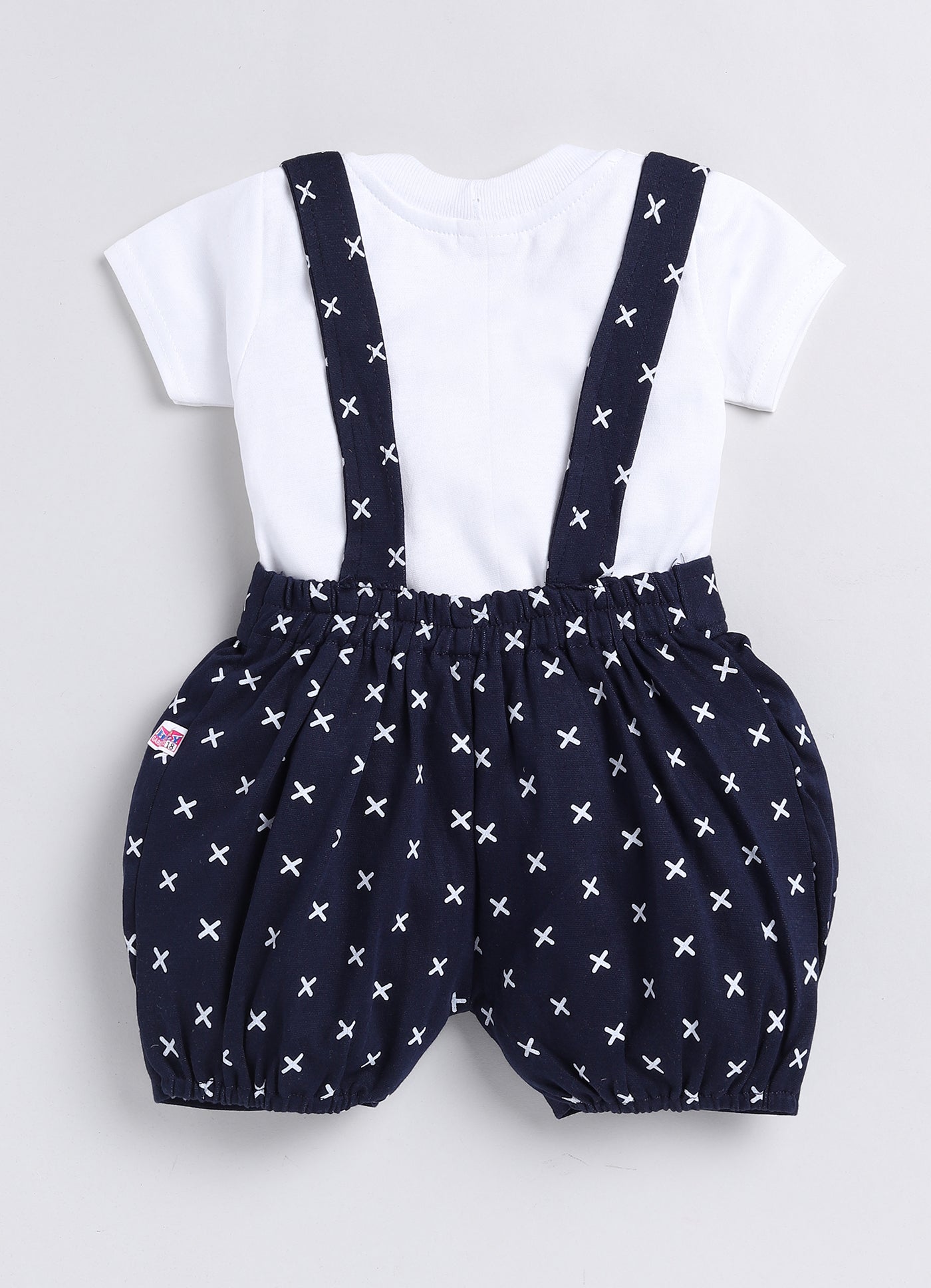 Baby Cotton Dungaree Set with Striped Half-Sleeve T-Shirt