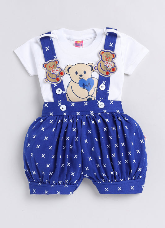 Baby Cotton Dungaree Set with Striped Half-Sleeve T-Shirt