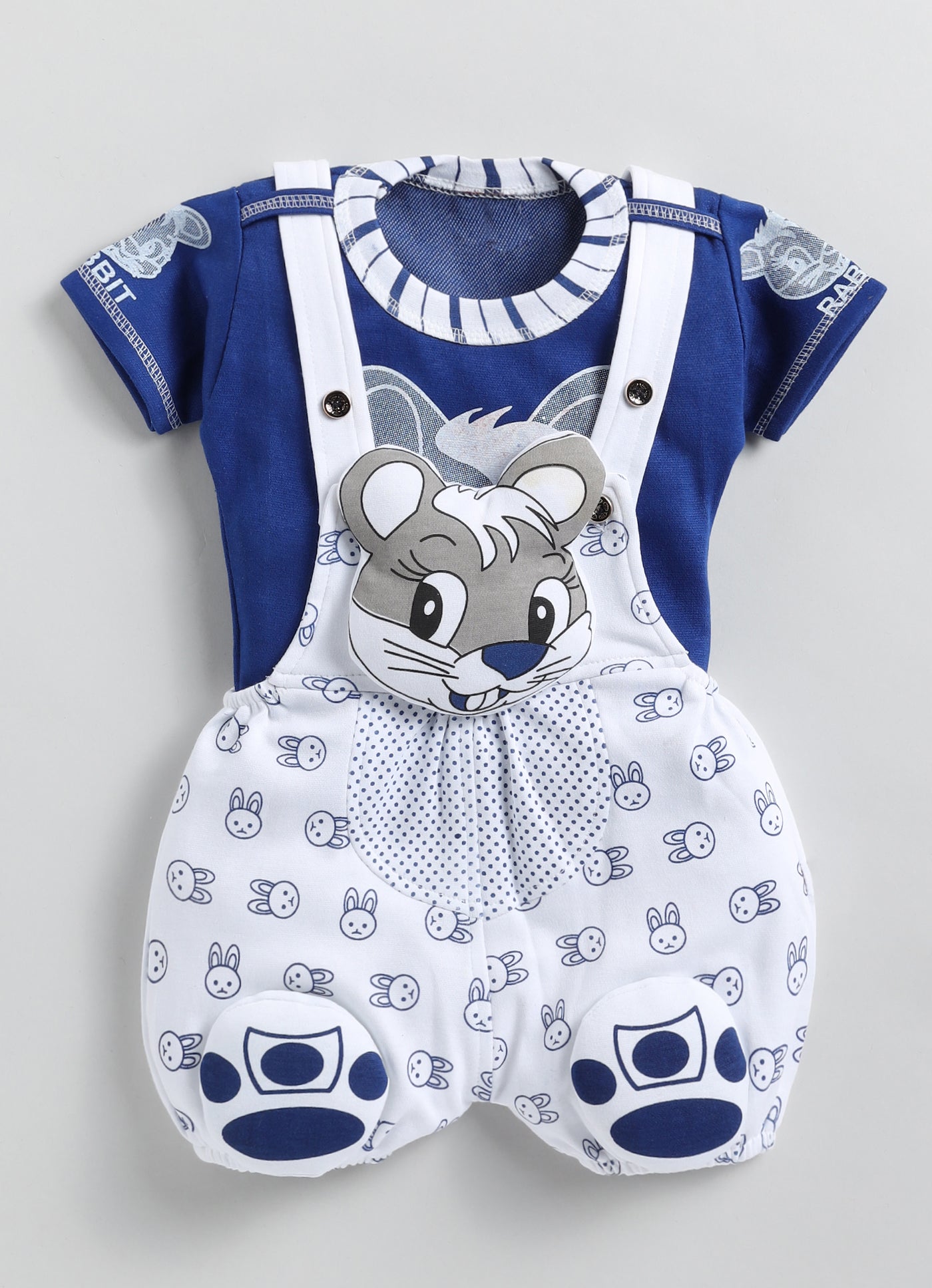 Baby Cotton Dungaree Set with Striped Half-Sleeve T-Shirt