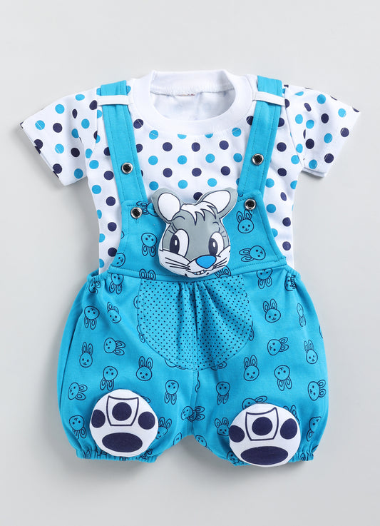 Baby Cotton Dungaree Set with Striped Half-Sleeve T-Shirt