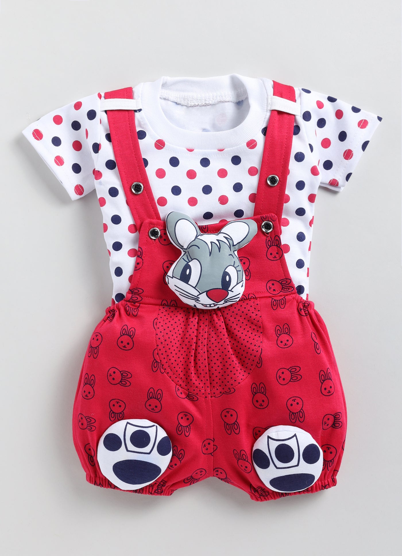 Baby Cotton Dungaree Set with Striped Half-Sleeve T-Shirt