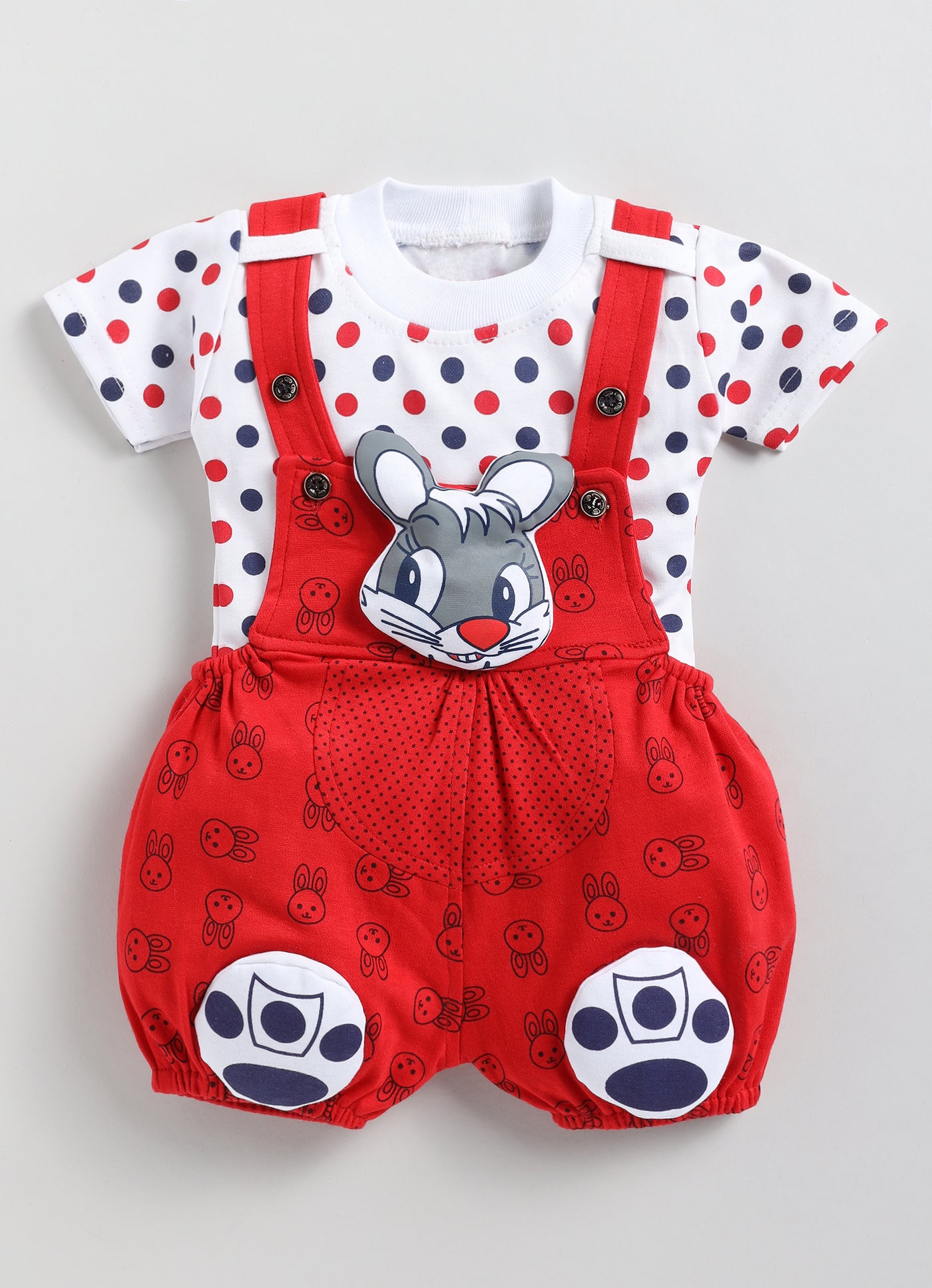 Baby Cotton Dungaree Set with Striped Half-Sleeve T-Shirt