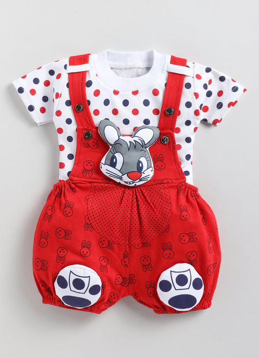 Baby Cotton Dungaree Set with Striped Half-Sleeve T-Shirt