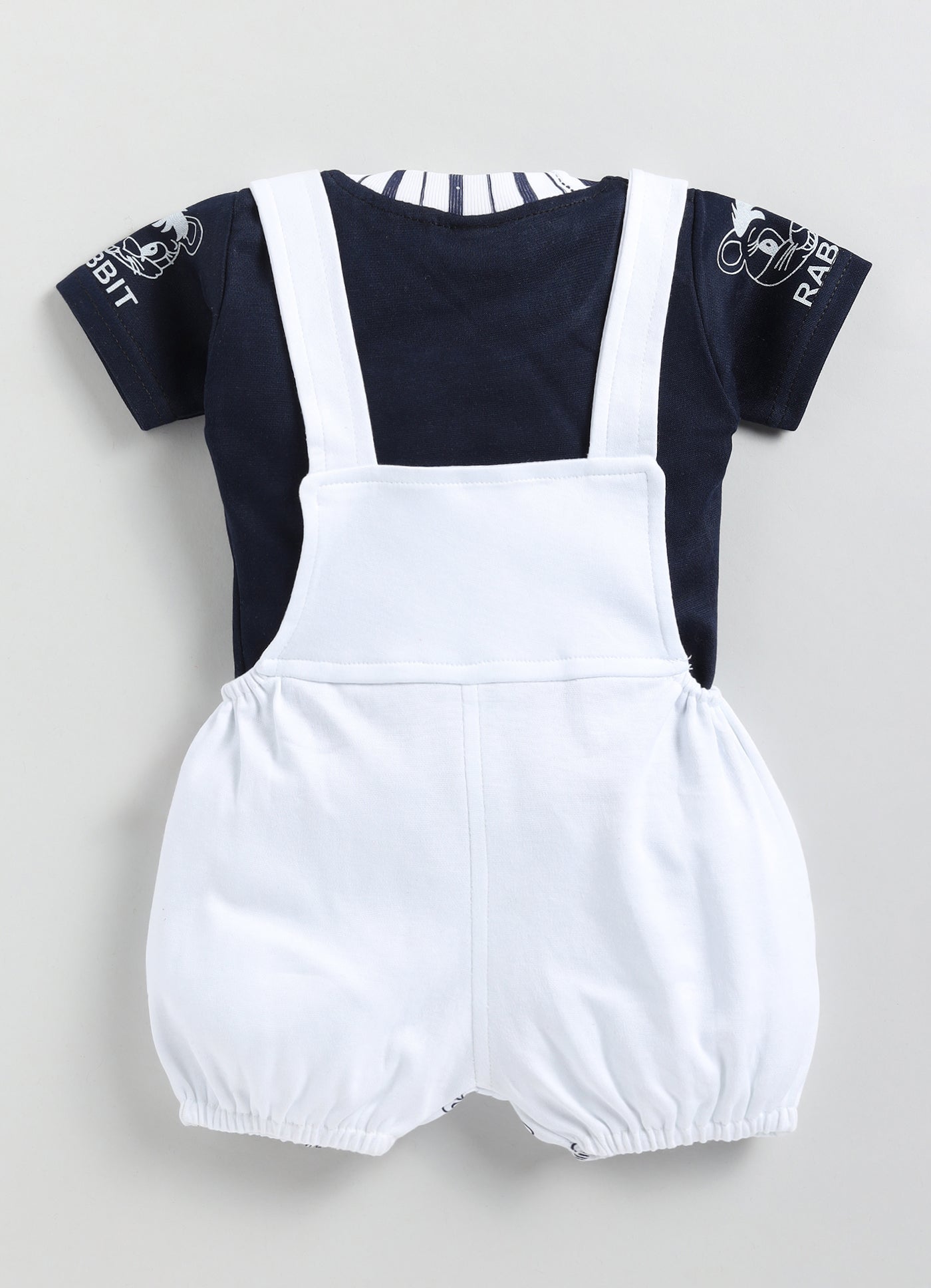 Baby Cotton Dungaree Set with Striped Half-Sleeve T-Shirt