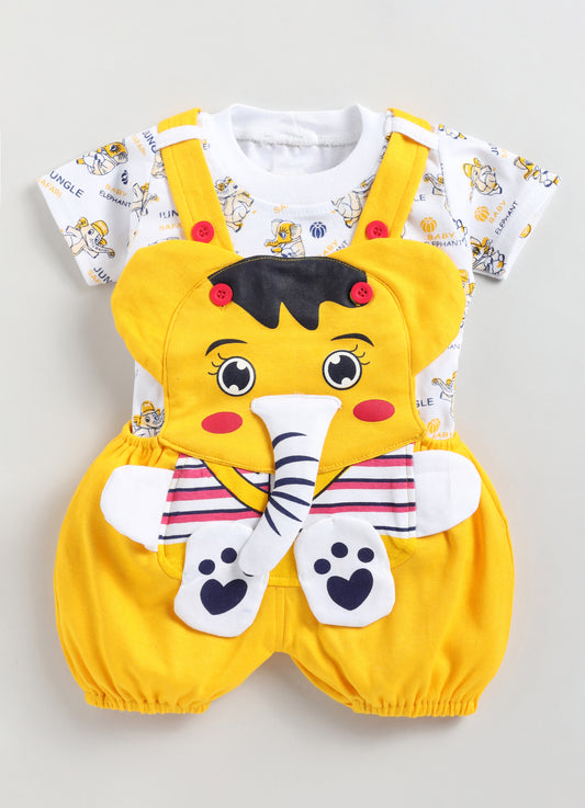 Baby Cotton Dungaree Set with Striped Half-Sleeve T-Shirt