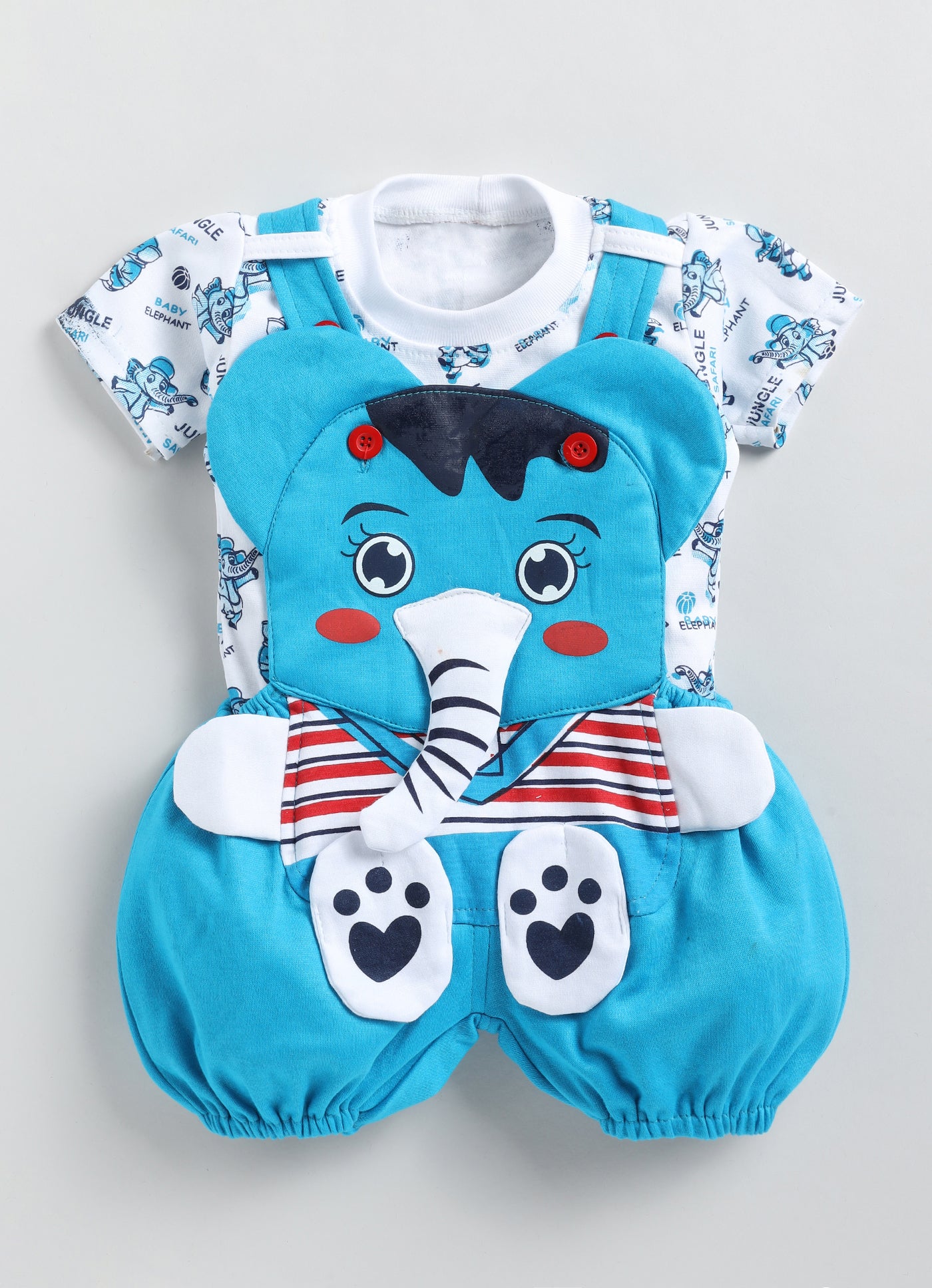 Baby Cotton Dungaree Set with Striped Half-Sleeve T-Shirt