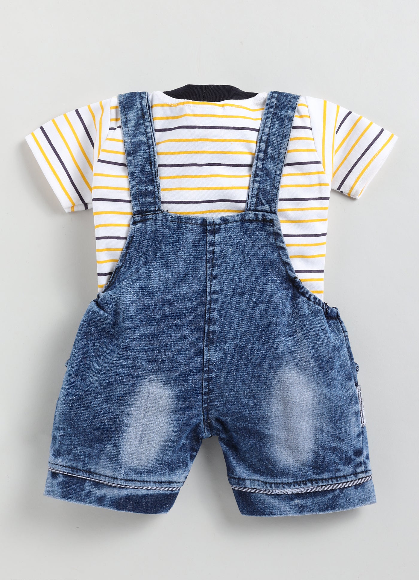 Baby Cotton Dungaree Set with Striped Half-Sleeve T-Shirt