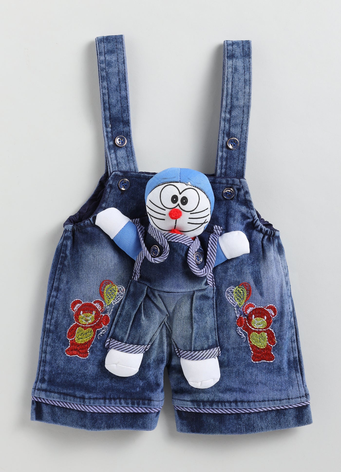 Baby Cotton Dungaree Set with Striped Half-Sleeve T-Shirt