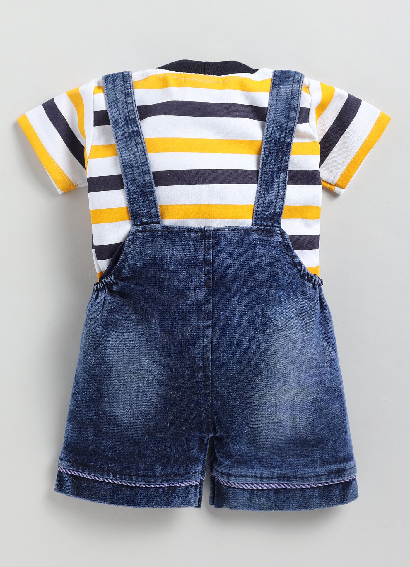 Baby Cotton Dungaree Set with Striped Half-Sleeve T-Shirt