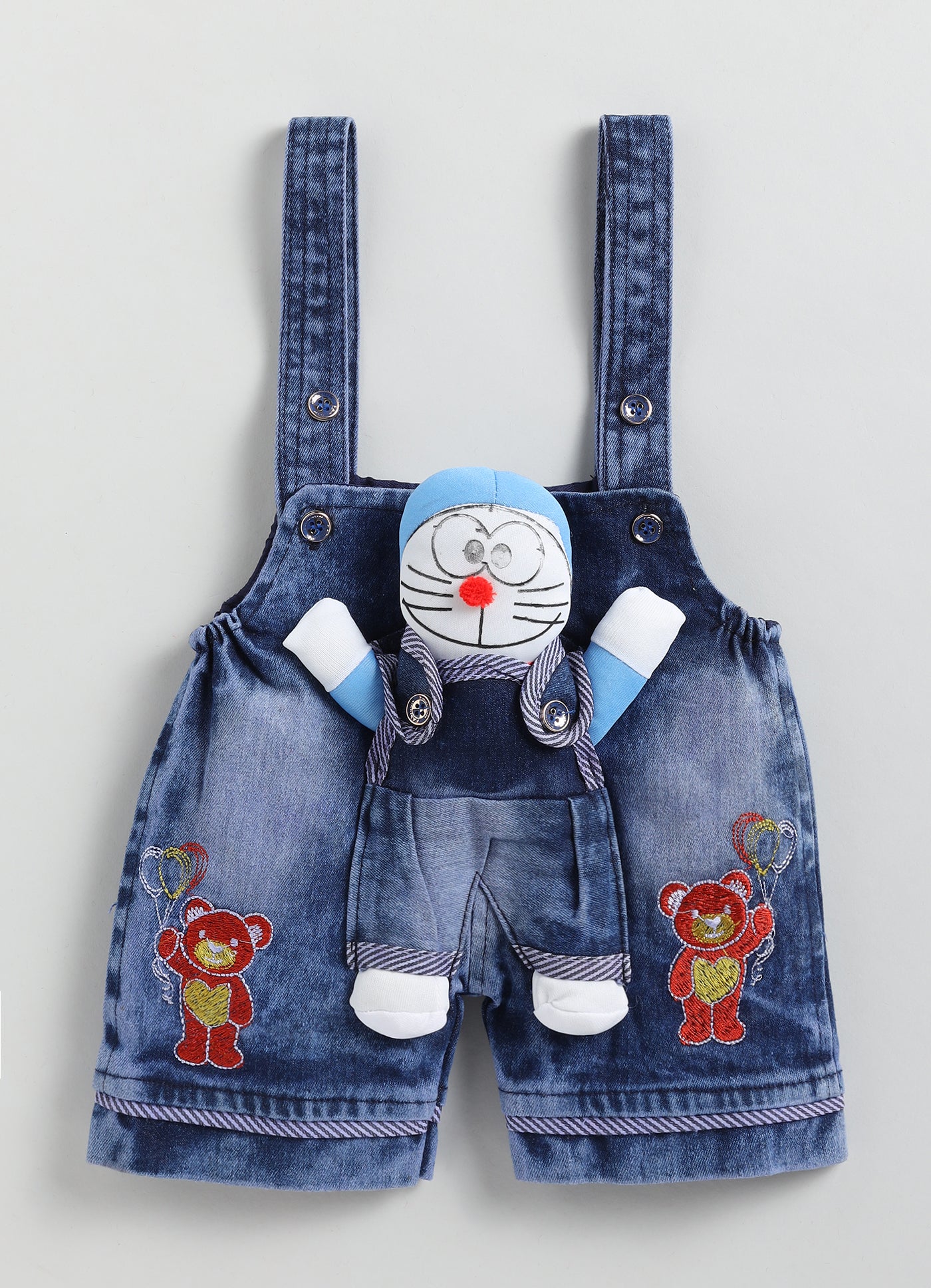 Baby Cotton Dungaree Set with Striped Half-Sleeve T-Shirt