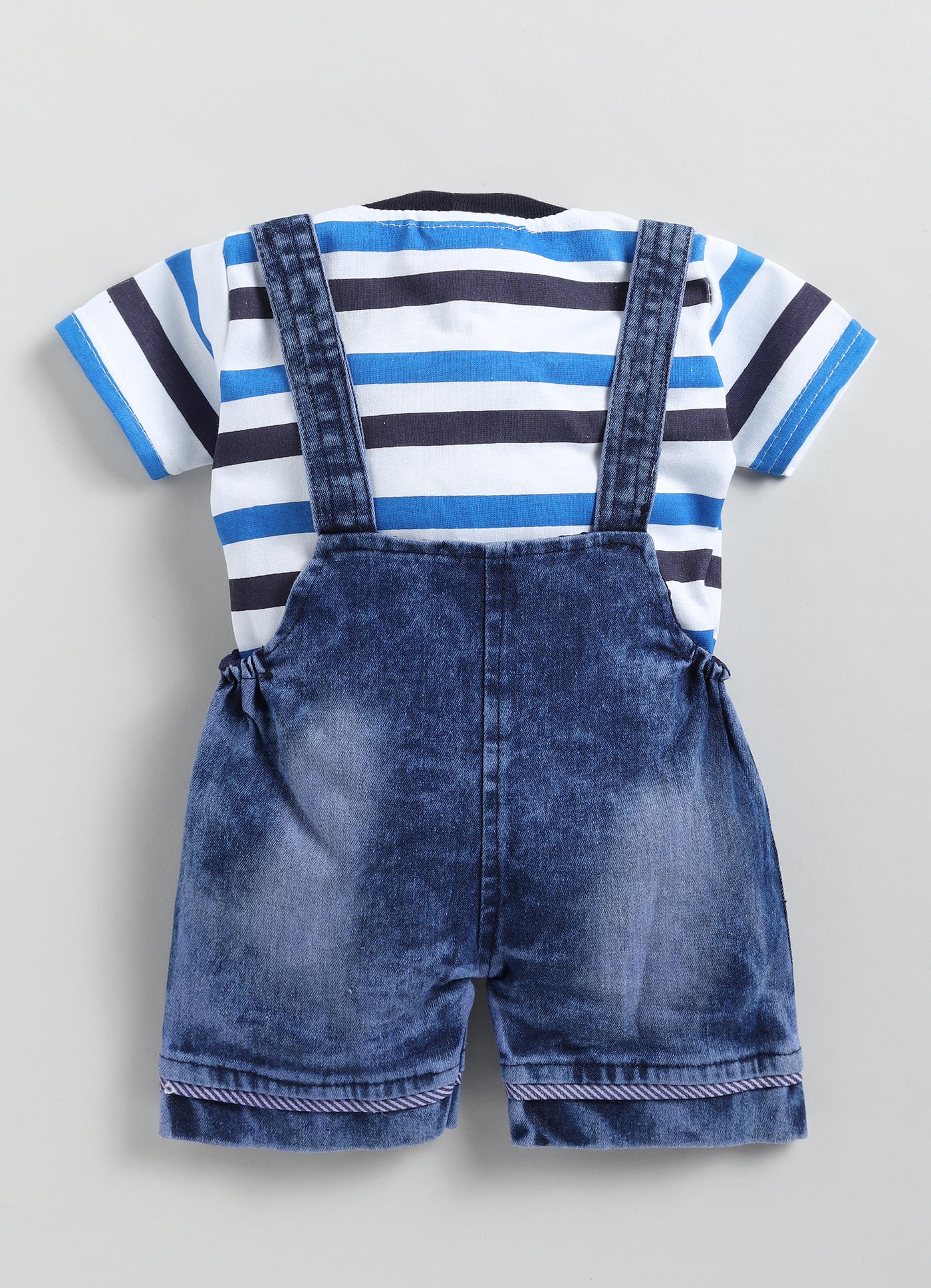 Baby Cotton Dungaree Set with Striped Half-Sleeve T-Shirt