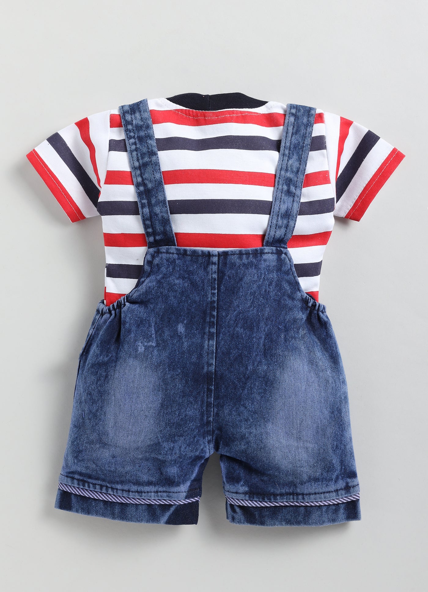 Baby Cotton Dungaree Set with Striped Half-Sleeve T-Shirt