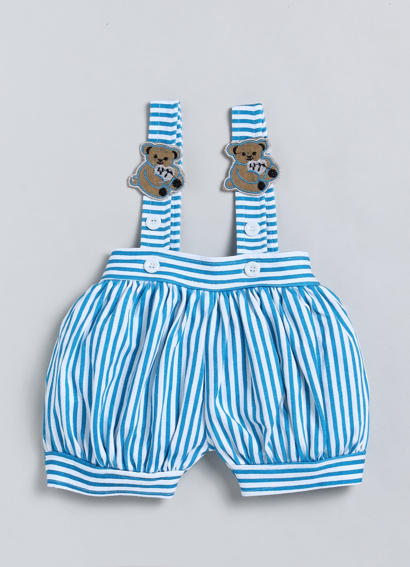 Baby Cotton Dungaree Set with Striped Half-Sleeve T-Shirt