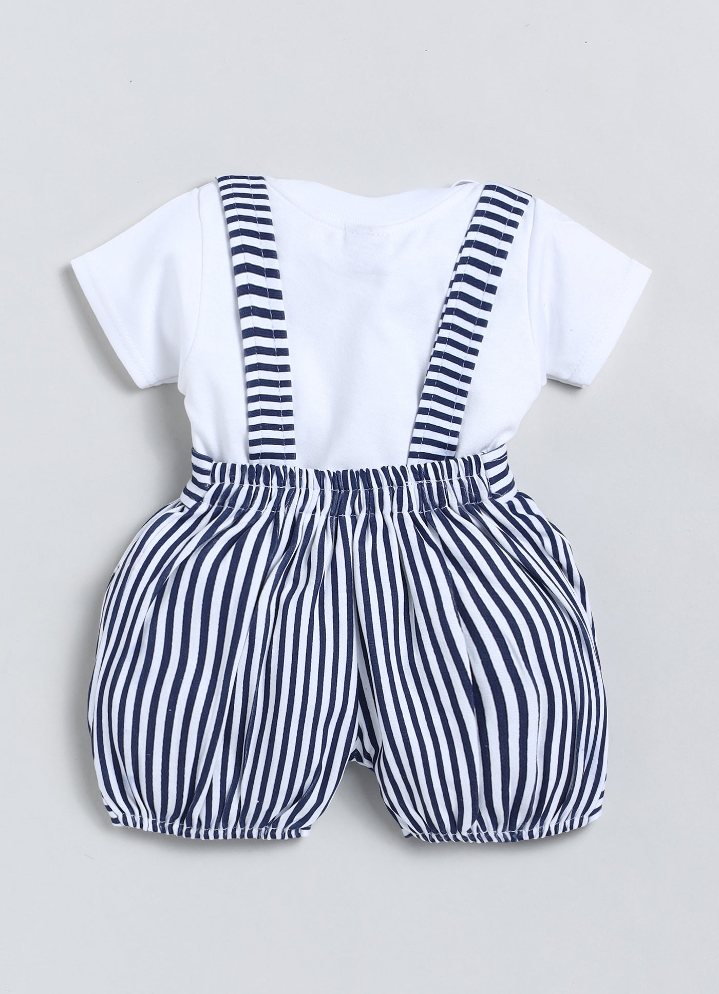 Baby Cotton Dungaree Set with Striped Half-Sleeve T-Shirt