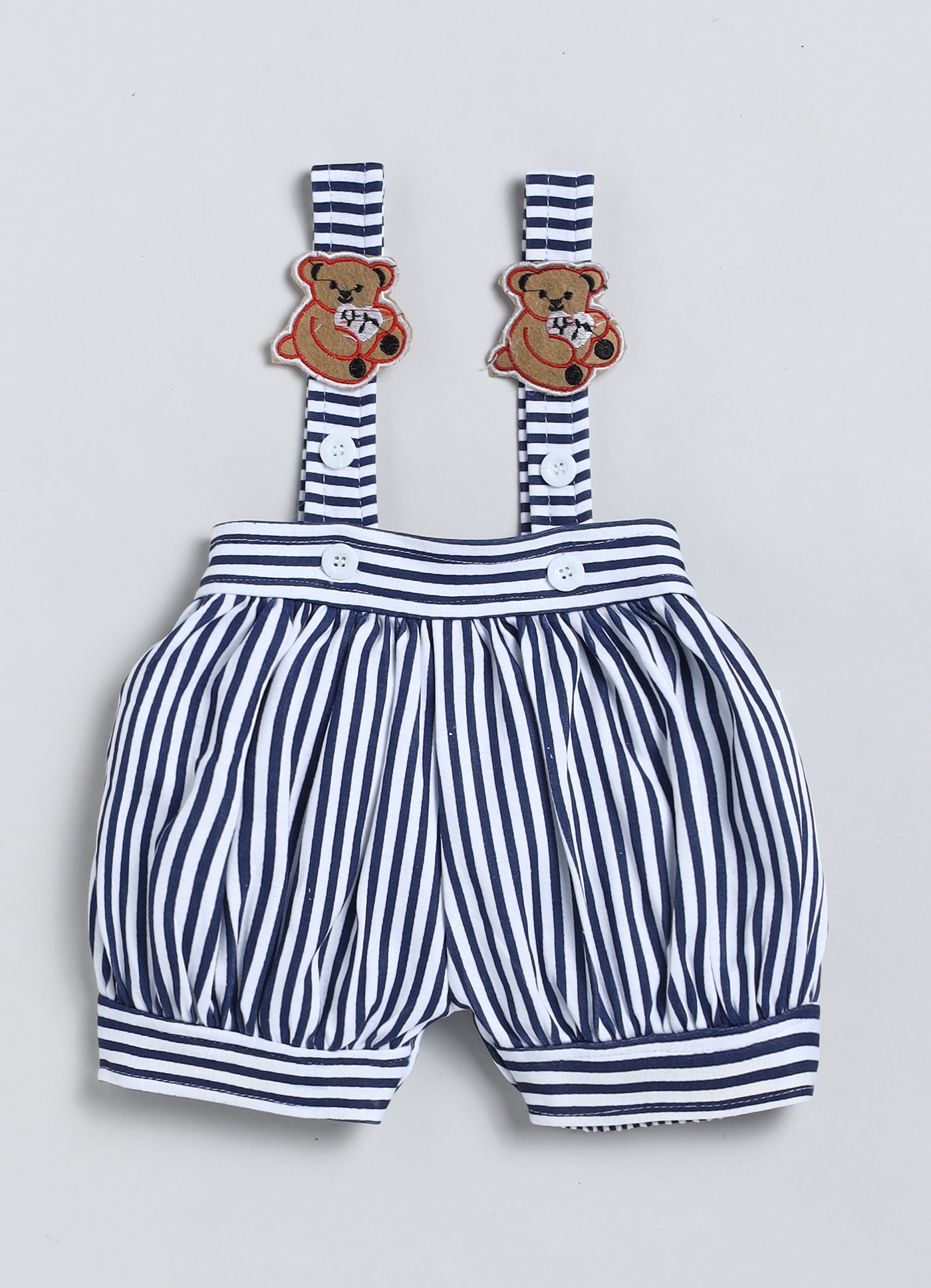 Baby Cotton Dungaree Set with Striped Half-Sleeve T-Shirt