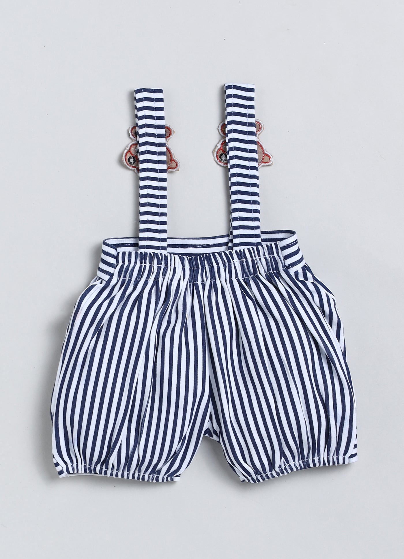 Baby Cotton Dungaree Set with Striped Half-Sleeve T-Shirt