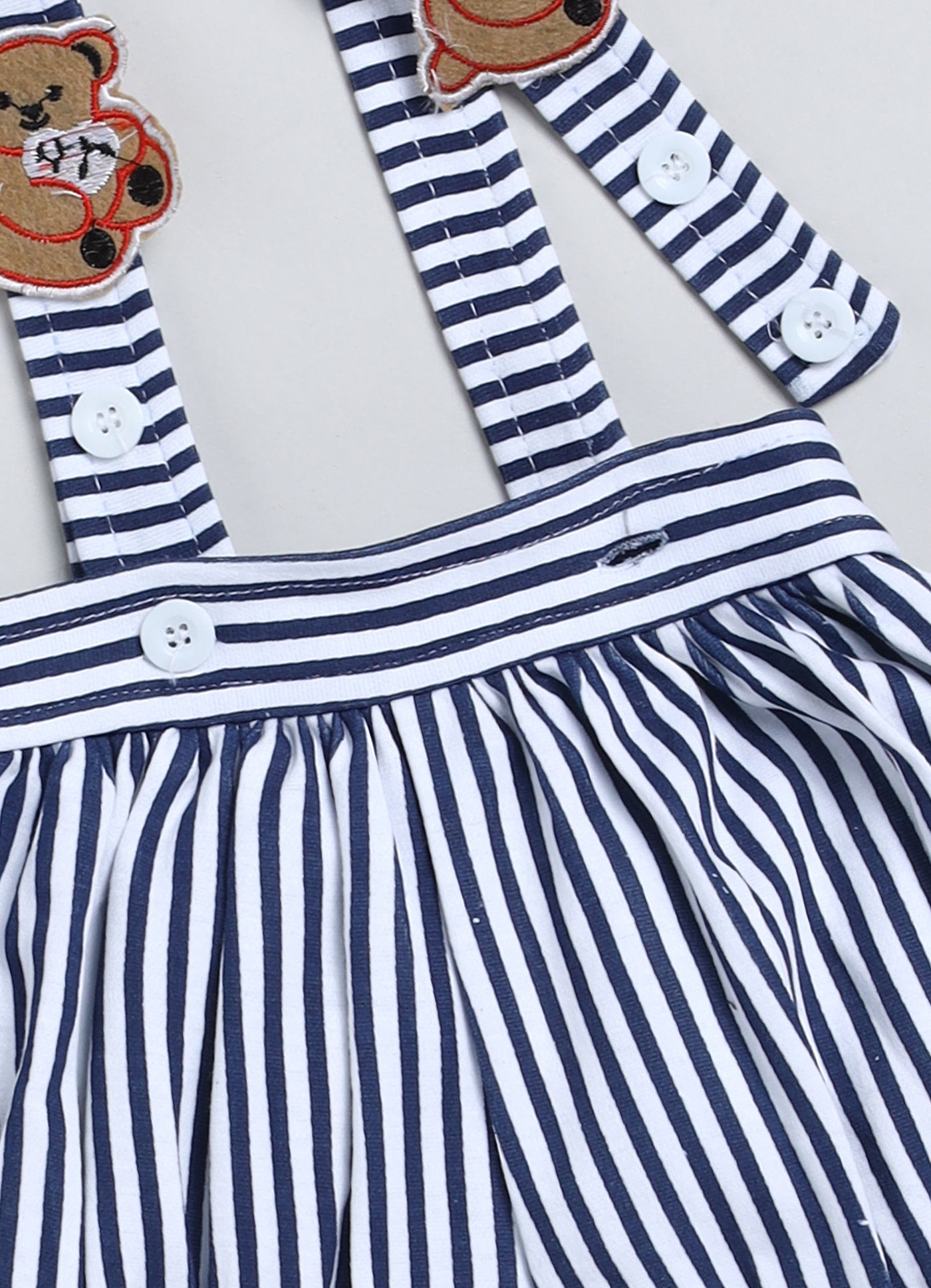 Baby Cotton Dungaree Set with Striped Half-Sleeve T-Shirt