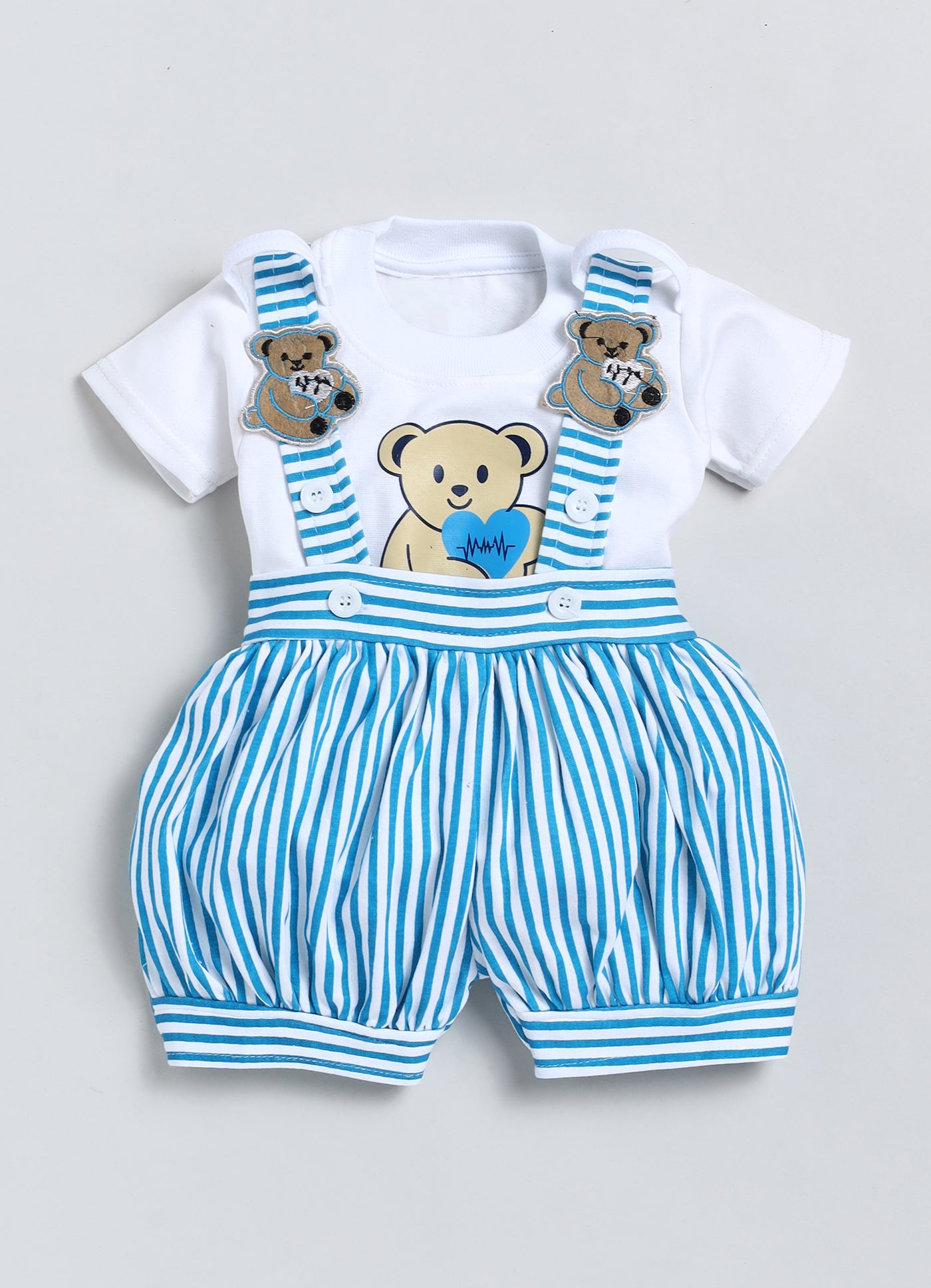 Baby Cotton Dungaree Set with Striped Half-Sleeve T-Shirt