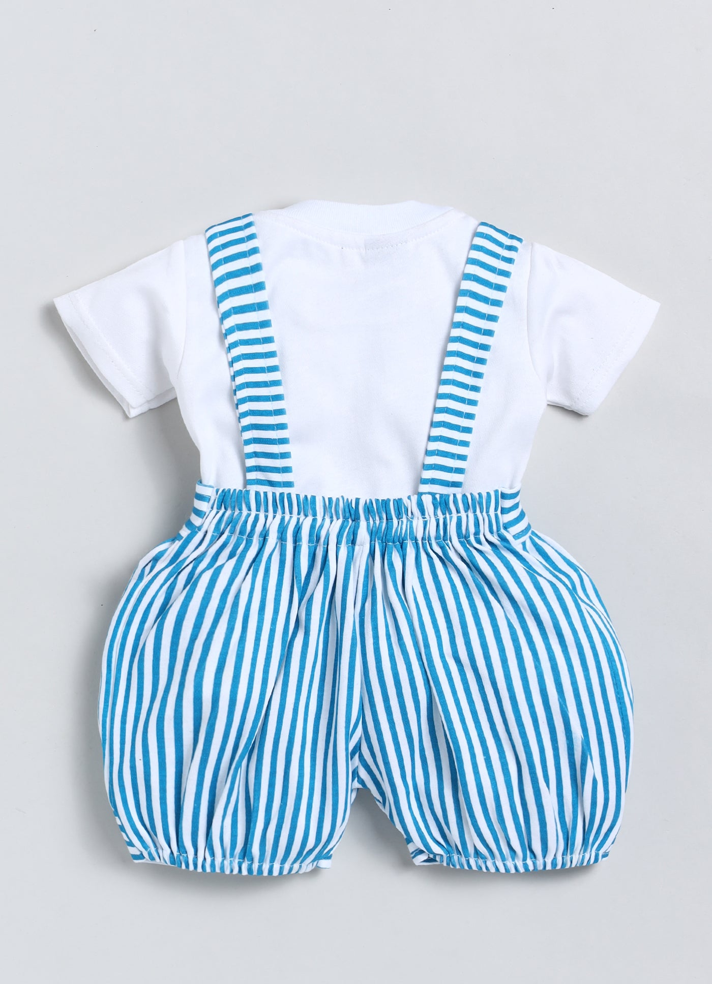 Baby Cotton Dungaree Set with Striped Half-Sleeve T-Shirt